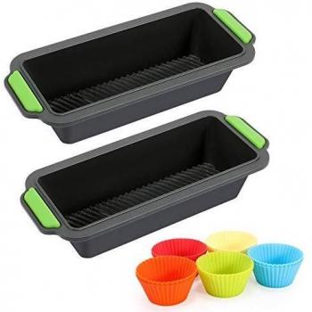 Moldes para Hornear Pan Antiadherentes 12 en 1 Kit, Moldes de Panadería, Moldes de Pan Rectangular, Silicona Moldes no Pegajosos para Tortas y Pan Caseros+10 Moldes de Cupcake Reutilizables