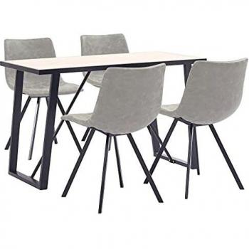 vidaXL Juego Comedor 5 Piezas Cuero Sintético Mobiliario Decoración Interior Casa Hogar Robusto Duradero Resistente Funcional Práctico Útil Gris Claro