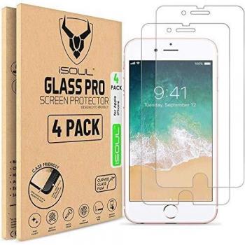 [4-Pack] Protector de Pantalla para iPhone 6s, iPhone 6, Cristal Templado, iSOUL [2.5d Borde Redondo] [9H Dureza] [Alta Definicion]