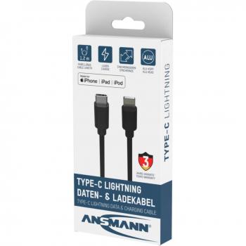 Cable de datos y carga ANSMANN USB-C a Lightning 1,2 m Negro