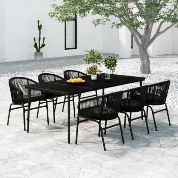 vidaXL 7-Piece Black Garden Dining Set