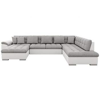 Sofá rinconero Comfivo 114 con función de descanso y caja de ropa de cama, 348x205x76cm, color gris