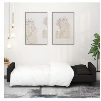 Sofá cama de 2 plazas Sung-ll con terciopelo negro (100% poliéster) y sistema de apertura de libros, incluye dos cojines