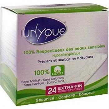 UNYQUE Protege Slips Diarios de Algodon Puro 100% con Bolsa – Previene y Reduce Irritaciones - Salvaslips Hipoalergénicos Suaves Ultrafinos – Apto Pieles Sensibles - 24 Unidades