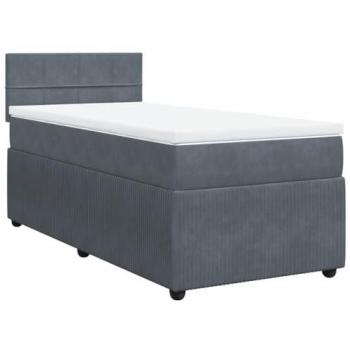 Cama box spring con colchón terciopelo gris oscuro 80x200 cm