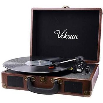 VOKSUN Tocadiscos, Bluetooth Tocadiscos Vinilo con 2 Altavoces incorporados, Reproductor de 3 Velocidades par 33/45/78 RPM, Admite Salida Aux in/Auriculares/Transcripción de Vinilo a Mp3