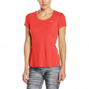 Nike Dri-Fit Contour Ss - Camiseta para mujer, color rojo / plateado, talla M