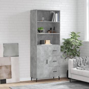 Aparador alto de madera contrachapada gris hormigón 69,5x34x180 cm con 1 puerta y 3 cajones, mueble de almacenaje para salón, buffet y armario auxiliar