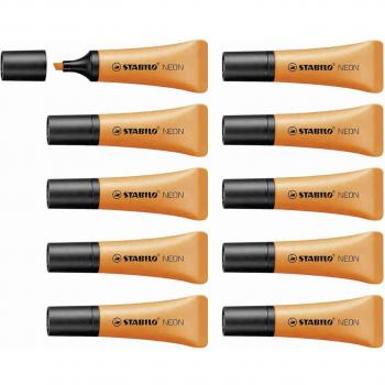 Rotulador Stabilo Boss Original Fluorescente Naranja Neon Punta de Cincel Ref. 72/54-10 Pack de 10