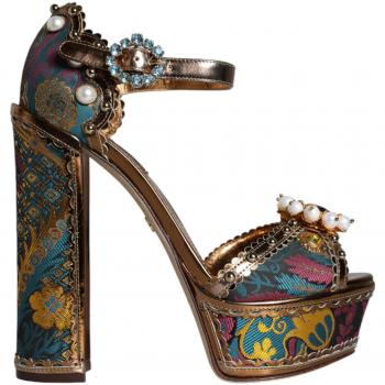 Fuchsia Jacquard Embellished Keira Sandals - High Heel Sandals, Female, Multicolor, Size: 7 US