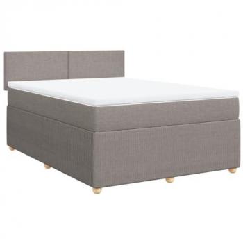 Cama box spring con colchón de muelles en tela gris taupe 140x190 cm