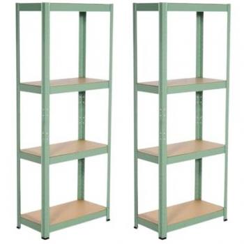 Pack 2 Estanterías Metálicas Modulares con 4 Baldas Ajustables 240kg Verde 148x60x30cm