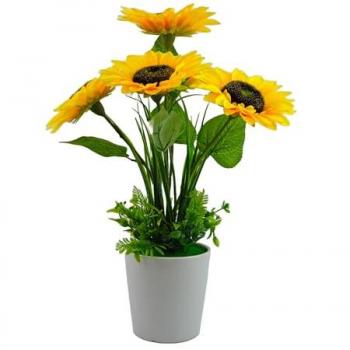 Planta Artificial de Girasol Amarillo de 40 cm con Jarrón de Cerámica Blanca y Ramitas Verdes - Realista para Interior y Exterior