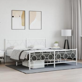 Cama metal pediátrica blanca con cabecero y pie de cama, 183x213 cm