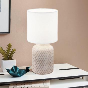 Lámpara de mesa Bellariva cerámica crema y textil blanco E14 con interruptor
