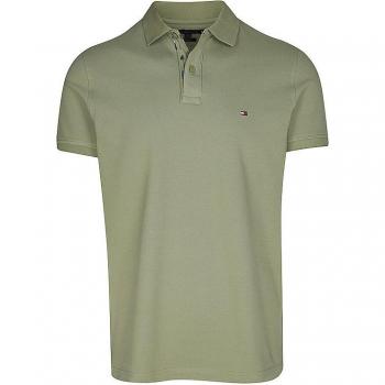 Tommy Hilfiger Men's Olive Green Polo Shirt with Decorative Details - Size 2XL