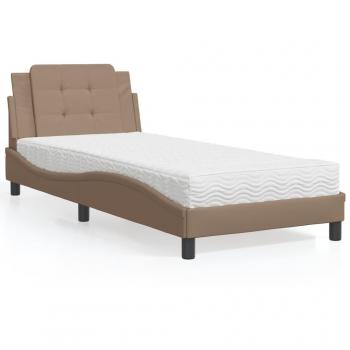 Cama con colchón de cuero sintético Cappuccino 90x200 cm Marrón