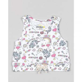 Camiseta de Tirantes Unicornios en Blanco con Patrón de Tema Mágico