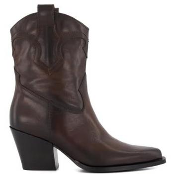 Dune London Women's Brown Leather Western Ankle Boots with Cuban Heel - Size 7