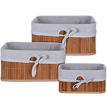 Juego de 3 cestas de almacenamiento de bambú para baño