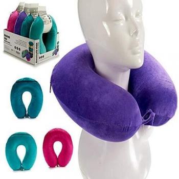 Almohada de Viaje para Cuello de Espuma Viscoelástica, Almohada Ortopédica Cervical con Memoria, Suave y Confortable para Uso en Coche, Avión y Hogar, Color