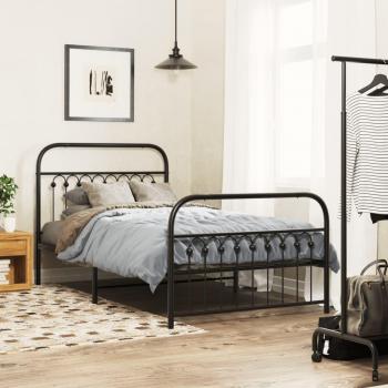vidaXL Metal Bed Frame without Mattress with Footboard Black 100x200cm