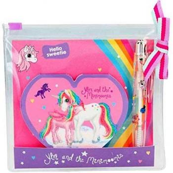 Depesche- Mini Juego de Escritura con Bloc de Notas y Kuli, Ylvi & The Minimoomis, con Bonitos Motivos de Unicornio, empaquetado en Bolsa Transparente, Surtido