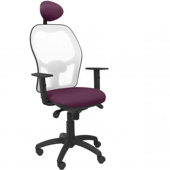 Silla de Oficina Jorquera en Malla Blanca y Asiento Bali Morado, con Cabecero Fijo - Piqueras y Crespo