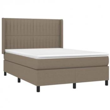 Cama box spring colchón y luces LED tela gris taupe 140x200 cm