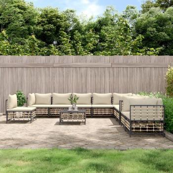11-Piece Anthracite Poly Rattan Garden Lounge Set with Cushions