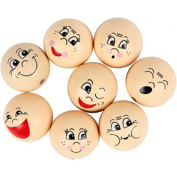 Cabezas de Madera Emoticonas 30 mm, Beige Claro, 16 Piezas