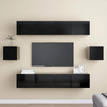 Juego de mueble para TV 6 piezas aglomerado negro