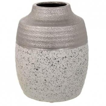 Jarrón de Cerámica Brillante Plata 16x16x20 cm - Elegante y Decorativo