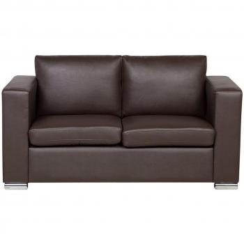 Sofá Loveseat de 2 Plazas en Piel Marrón con Patas Cromadas Diseño Retro Helsinki