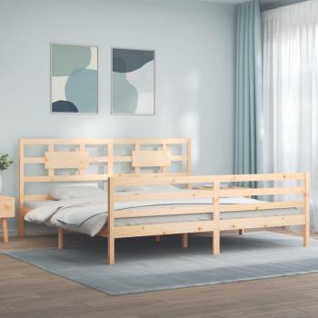 Cama con cabecero de madera maciza 200x200 cm Vidaxl Marrón
