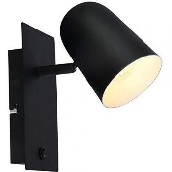 Foco de pared Ayr negro mate E14 18W con interruptor, altura 20 cm, metal