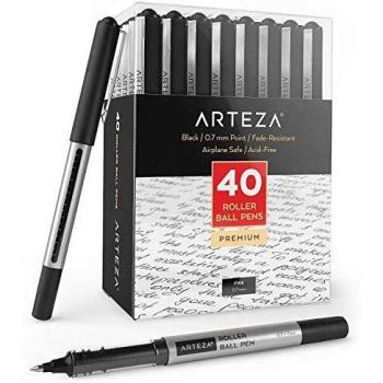 Arteza Bolígrafos de tinta de gel | Paquete de 40 | Color negro| Punta fina de 0,7 mm | Bolígrafos de gel para escritura, tomar notas, diarios personales y dibujo