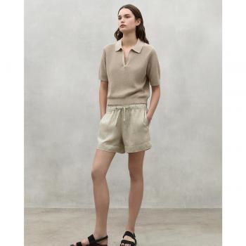 Jersey de mujer de manga corta con cuello de pico - Adelfa beige ECOALF