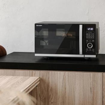 SHARP YC-QG254AE-B - Microondas con grill y tecnología Flatbed (Sin plato giratorio) 900 W, 25 L, 10 niveles de potencia, función eco-descongelado