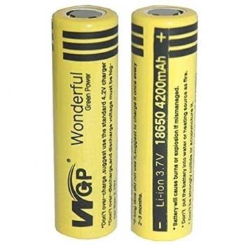 UltraFire - Set WGP maravilloso verde de energía 2 x 18650 4200 mAh 3,7 V Li-ion de litio dinámico de alto consumo con parte superior plana batería recargable para Ultrafire Linterna LED CREE frontal ecigarette e-cig eLiquid Mod