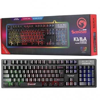 Marvo K616A Gaming Keyboard - 3 Colour LED Backlit, Multi Media and Anti Ghosting Keys, Frameless Design, USB 2.0 Connection, UK Layout