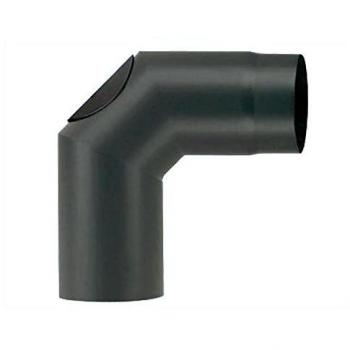 Codo de acero esmaltado negro 90° con inspección Aeternum para estufas de 15 cm, grosor 2 mm