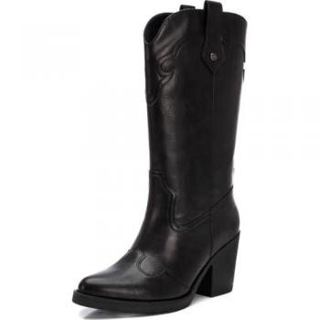 XTI 143413 Botas altas para mujer en negro de piel sintética, estilo cowboy, con tacón ancho y cremallera lateral, color negro, talla 38