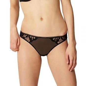 Maison Lejaby 19162-4 Women's Sin Black Floral Embroidered Knicker Panty Tanga Xsmall