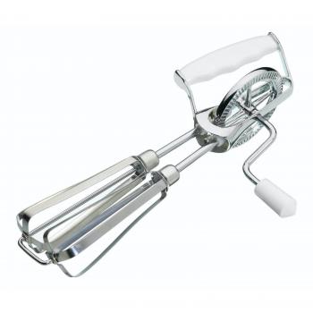 Batidora de Mano Giratoria Kitchen Craft - Batidor Manual de Acero Inoxidable con Mango de Plástico, Plata/Blanco, 6.5 x 13 x 27.5 cm