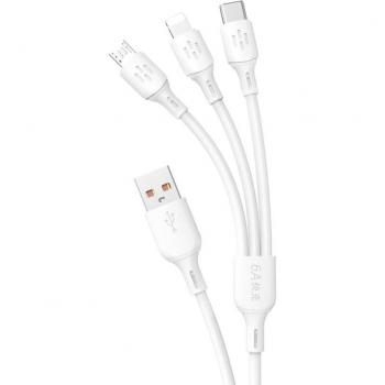 Cable USB 3 en 1 Dudao - USB C / Micro USB / Lightning, 480Mb/s, 6A, 1.2m, Blanco