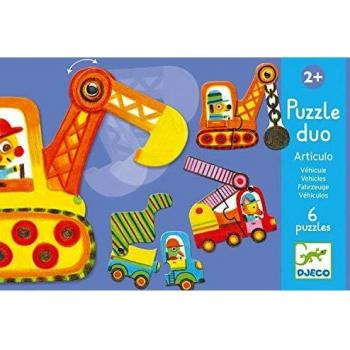 Djeco- Puzzle dúo Articulo vehículos, Multicolor