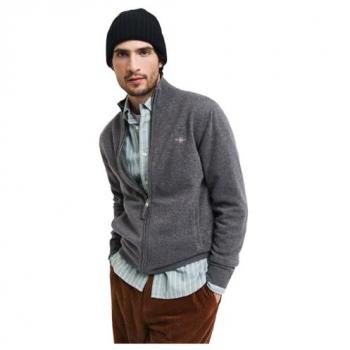 GANT Men's Superfine Lambswool Full Zip Cardigan - Charcoal Melange - Size L