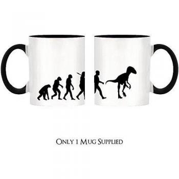 La evolución de un velocirraptor diseño bicolor taza con mango negro e interior