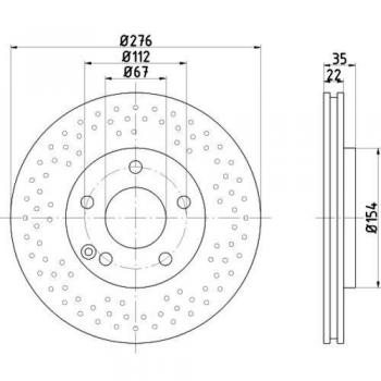 Disco de freno ventilado perforado HELLA 8DD 355 110-211 para MERCEDES-BENZ Clase A